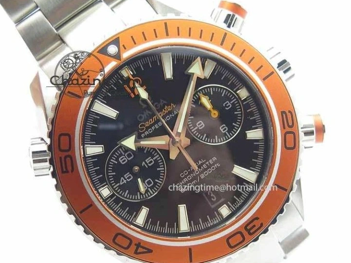 0320 Sophisticated Planet Ocean Master Chronometer Chrono SS OM 1:1 Best Edition Orange On SS Bracelet A 8156